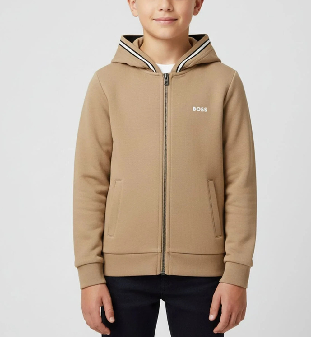 BOSS Trunk Boys Beige Logo Hooded hoodie Zip Up Top 3 years A009411